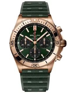 Breitling Chronomat B01 42 Automatic Chronograph Green Dial 18K Rose Gold Rubber Strap Men's Watch rb0134101l1s1
