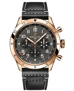 RB04451A1B1X1 Breitling Super Avi B04 Chronograph GMT Men's Watch - Grey Dial, Rose Gold Tone Case with Black Calf Leather Strap