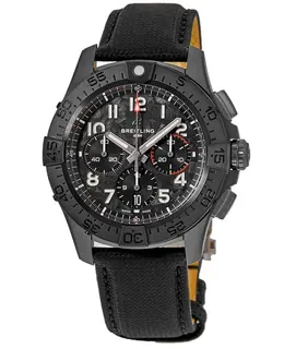 Breitling Avenger B01 Chronograph 44 Night Mission Chronograph Black Dial Leather Strap Men's Watch sb0147101b1x1