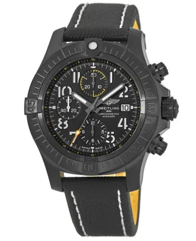 Breitling Avenger Chronograph 45 Night Mission - Model V13317101B1X1, Black Dial, Black Leather Strap (black, arb21164)