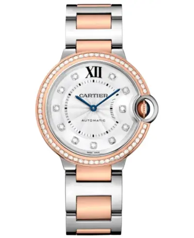 w3bb0024 Cartier Ballon Bleu de Cartier Medium Women's Watch - Silver Dial Rose Gold Diamond Bezel (arb12919)