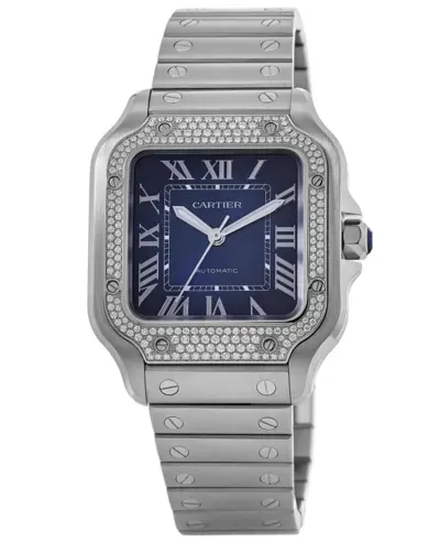 Cartier Santos de Cartier Blue Dial Diamond Steel Women's Watch W4SA0006 (blue, arb12937)