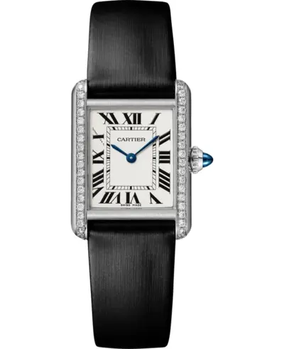 Authentic Cartier Tank Must Small W4TA0016 Silver Dial Diamond Leather Strap Women's Watch (arb12940)