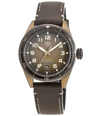 Authentic Tag Heuer Autavia Calibre 5 Chronometer Automatic, Model WBE5191.FC8276 - Brown Dial, Bronze Case, Leather Strap Men's Watch (brown, arb12988)