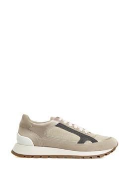 Brunello Cucinelli Комбинированные кроссовки из замши и канваса с окантовкой Мониль 249524