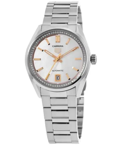 Women's Tag Heuer Carrera Date Automatic Mother of Pearl Dial Diamond Bezel Steel Watch wbn231c.ba0001 (arb13024)
