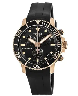 Authentic Tissot Seastar 1000 Men's Chronograph Stainless Steel Rose Gold Plated PVD Black Dial t120.417.37.051.00
