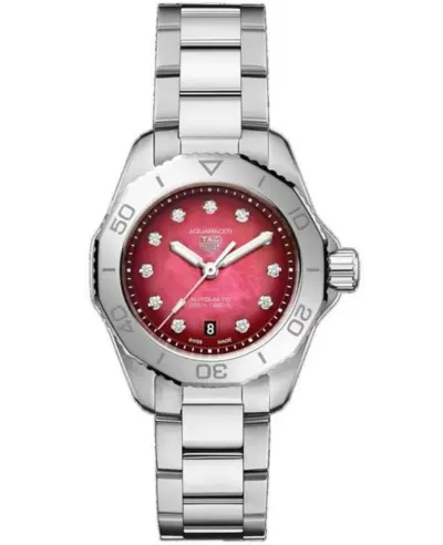 Authentic Tag Heuer Aquaracer Professional 200 Date Smokey Red Diamond Dial Steel Women's Watch Model WBP2414.BA0622 (red, arb13080)