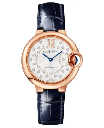wgbb0052: Cartier Ballon Bleu de Cartier Automatic Silver Dial 18K Rose Gold Blue Leather Strap Women's Watch (arb13104)