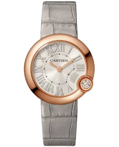 Cartier Ballon Blanc Women's Watch Model WG0129 Silver Dial with Diamond, Rose Gold Case and Leather Strap WGBL0005 (arb13108)