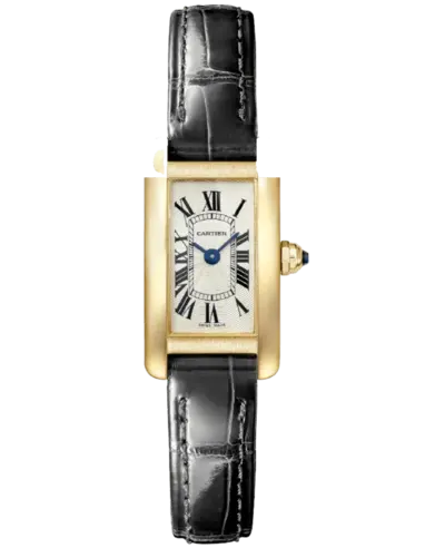 WGTA0038 Cartier Tank Americaine Mini Watch, Yellow Gold Case & Black Shiny Alligator Leather Strap (arb13121)