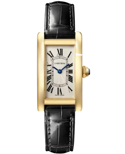 WGTA0039 Cartier Tank Americaine Small Silver Dial Yellow Gold Leather Strap Women's Watch (arb13122)