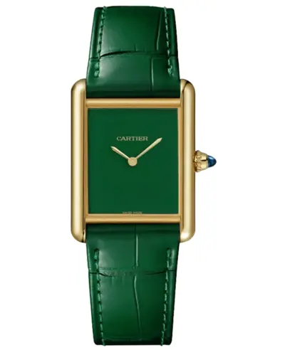 Cartier Tank Louis Cartier Large Manual Winding Green Dial 18K Yellow Gold Leather Strap Women's Watch, Model WGTA0191 (green, arb13130)
