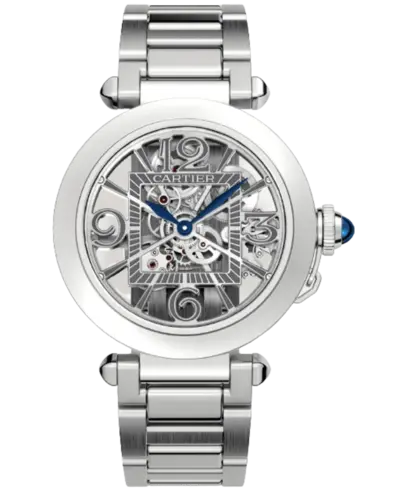 Cartier Pasha De Cartier WHPA007 - Authentic Steel Skeleton Dial Men's Watch with Dark Grey Alligator Leather Strap WHPA0007 (arb13132)