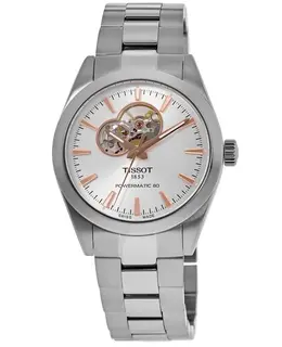 New Authentic Tissot Gentleman Open Heart Silver Dial Steel Men's Watch Model t127.407.11.031.01