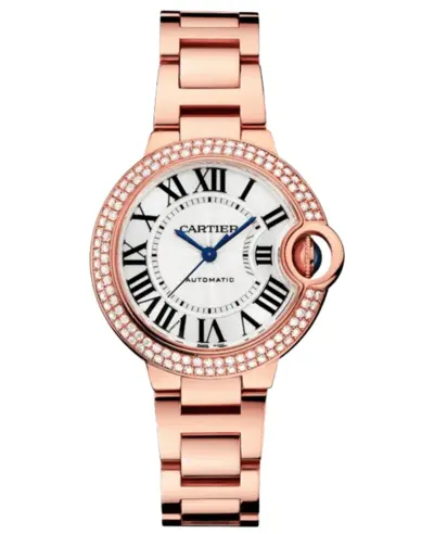 [product: Cartier Ballon Bleu de Cartier Automatic Silver Dial Diamond Bezel 18K Rose Gold Women's Luxury Watch Model WJBB0066] (arb13152)