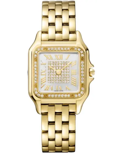 Cartier Panthere de Cartier Medium Quartz Women's Watch Silver Dial 18K Yellow Gold Diamond Bezel Folding Clasp Band wjpn0043 Swiss Movement (arb13171)