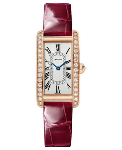 Cartier Tank wjta0042 - Small 18K Rose Gold Quartz Watch, Silver Dial with Diamonds (arb13187)