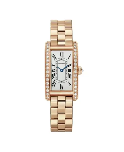 wjta0056 CARTIER TANK AMERICAINESILVER DIAMOND 18K ROSE GOLD QUARTZ (arb22451)