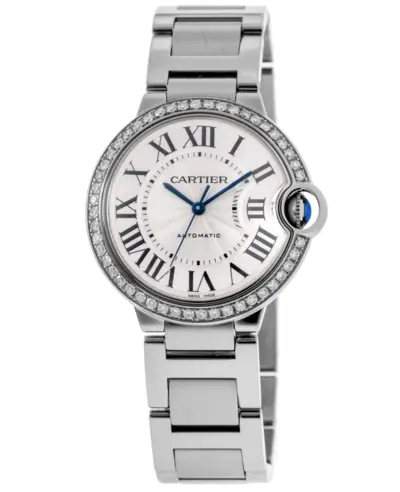 Authentic Cartier Ballon Bleu 36mm Automatic Custom Diamond Bezel Steel Women's Watch Model WSBB0048CD WSBB0048-CD (arb13200)