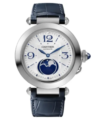 Cartier Pasha WSPA0030 - Luxury Men's Watch with Silver Flinque Dial and Blue/Grey Interchangeable Alligator Leather Straps (arb13212)