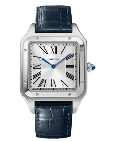 Cartier Santos Dumont XL WSSA0032 Silver Dial Blue Alligator Leather Mens Watch (arb13231)