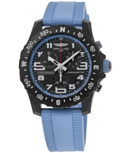 Breitling Endurance Pro 38 Quartz Chronograph Black Dial Breitlight Blue Rubber Strap Unisex Watch Model X83310286B1S1 X83310281B1S1 (black, arb13258)