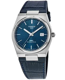 Tissot PRX Powermatic 80 Blue Dial Men's Watch, Stainless Steel Case & Leather Strap - Analog Display with Date Function