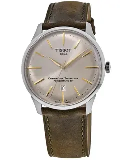 Brand New Authentic Tissot Chemin Des Tourelles Powermatic 80 Ivory Dial Leather Strap Men's Watch