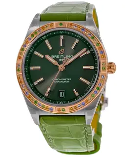 Breitling Chronomat Automatic 36 South Sea Green Diamond Dial Leather Strap Women's Watch u10380611l1p1
