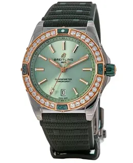 Breitling Super Chronomat Automatic 38 Green Dial Diamond Bezel Rubber Strap Women's Watch u17356531l1s1