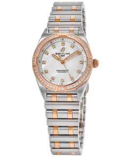 Breitling Chronomat 28 Diamond Mother of Pearl Dial 18K Rose Gold & Steel Women's Watch u72310531a1u1