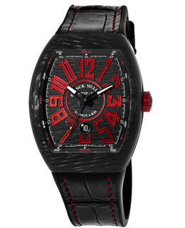 Franck Muller Vanguard Carbon Fiber Black & Red Dial Leather Strap Men's Luxury Watch Model V 45 SC DT CARBON NR (NR)