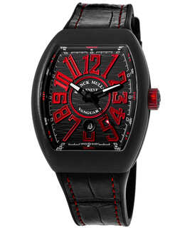 Brand New Authentic Franck Muller Vanguard V 45 SC DT TT NR BR NR-RED - Black Titanium Case with Red Markers and Rubber Strap