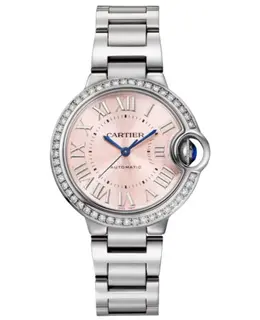 New Authentic Cartier Ballon Bleu de Cartier W4BB0037 Automatic Pink Dial Diamond Bezel Watch
