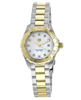 Tag Heuer Aquaracer Lady 300M 27MM Yellow Gold & Steel Diamond Dial Women's Watch wbd1422.bb0321