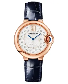 Cartier Ballon Bleu de Cartier Automatic Silver Dial 18K Rose Gold Blue Leather Strap Women's Watch wgbb0052