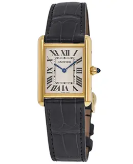 Cartier Tank Louis Large Silver Dial Yellow Gold Leather Strap Women's Watch wgta0067