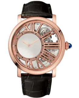 Cartier Rotonde De Cartier Skeleton Dial 18K Rose Gold Leather Strap Men's Watch whro0060
