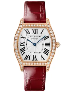 Cartier Tortue de Cartier Medium Manual Winding Silver Dial 18K Rose Gold Diamond Bezel Leather Strap Women's Watch wjto0009
