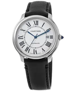 Cartier Ronde Must De Cartier Silver Dial Leather Strap Men's Watch wsrn0032