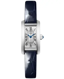 Cartier Tank Americaine Quartz Mini Silver Dial Blue Leather Strap Women's Watch wsta0081