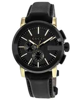 Gucci G-Chrono XL Men's Watch, Model YA101203, Black Dial Leather Strap