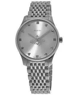 Authentic Gucci G-Timeless Silver Dial Stainless Steel Women's Watch YA1264153