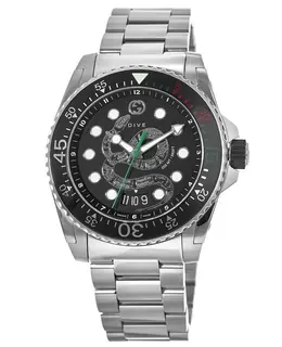 Gucci Dive 45mm Black Snake Dial Steel Men's Watch Model ya136218
