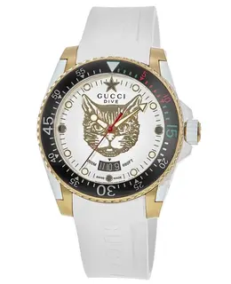 Gucci Dive Watch - White Dial 40mm Rubber Strap Men's Model YA136322
