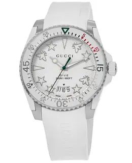 Gucci Dive Watch Silver Dial Rubber Strap Men's Model YA136337