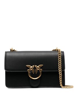 Pinko Love One Medium Shoulder Bag 100941a0f1z99q - Black Calf Leather Adjustable Detachable Chain-Link Strap Gold-Tone Hardware Signature Love Birds Buckle