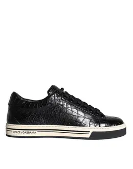 Dolce & Gabbana Black Leather Men Low Top Sneakers Shoes - EU39/US6 mv5920-39