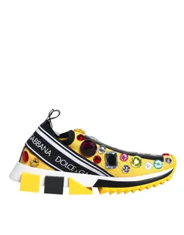 Dolce & Gabbana Yellow Sorrento Crystals Low Top Sneakers Shoes - EU36.5/US6 la12020-36.5